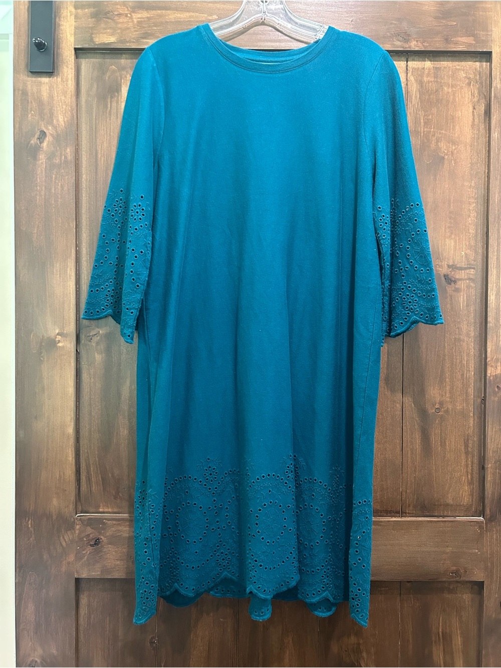 M357 J. Jill Teal Eyelet-Trim Midi Shift Dress Sz. MP